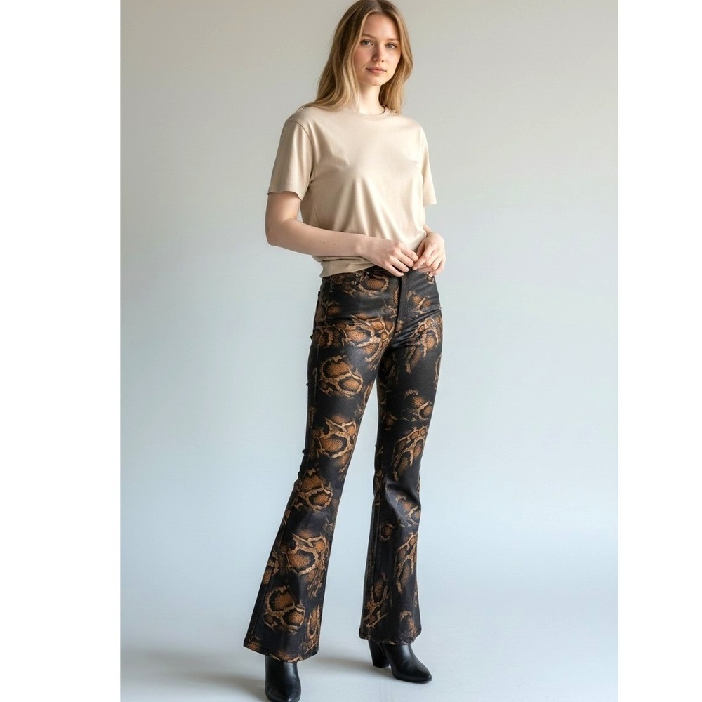 JC & JQ Jeans Snakeskin Print Flare Pants Brown Black Size S NWT
